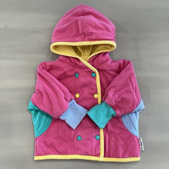 Vintage 90s Gymboree Baby Girl Snap Up Jacket Colorblock Rainbow Tag Infant - Picture 1 of 6